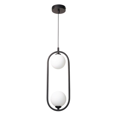 InLight Κρεμαστό φωτιστικό σε μαύρη απόχρωση και λευκή οπαλίνα 2XG9 D:40cm (4023-BL)