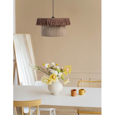 Φωτιστικό μονόφωτο BOHO σχοινί καφέ/μελί Ε27 Φ40