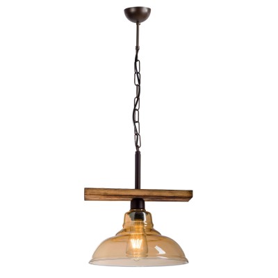 Φωτιστικό μονόφωτο ξύλο/γυαλί/μέταλλο σκουριά Ε27 Φ28