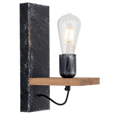 Απλίκα Ξύλο/Μέταλλο μαύρο/πατίνα ασημι Ε27