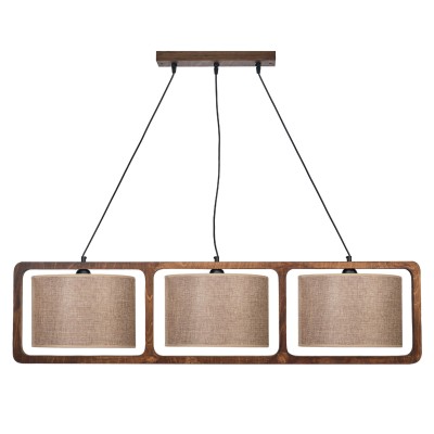 Φωτιστικό Πολύφωτο 3φ Ξύλο/Αμπαζούρ μόκα Ε27