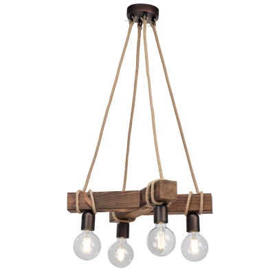 Φωτιστικό Πολύφωτο 4φ Ξύλο/Σχοινί Ε27