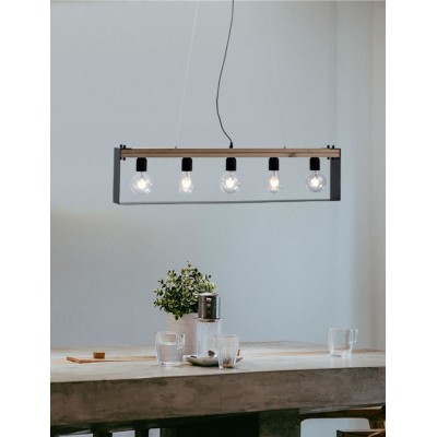 Φωτιστικό Πολύφωτο 5φ Ξύλο/Μέταλλο μαύρο Ε27