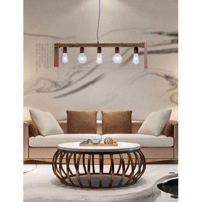 Φωτιστικό Πολύφωτο 5φ Ξύλο/Μέταλλο χαλκός/Πατίνα μαύρη Ε27