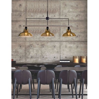 Φωτιστικό Πολύφωτο 3φ Ξύλο/Μέταλλο μαύρο/Γυαλί Ε27