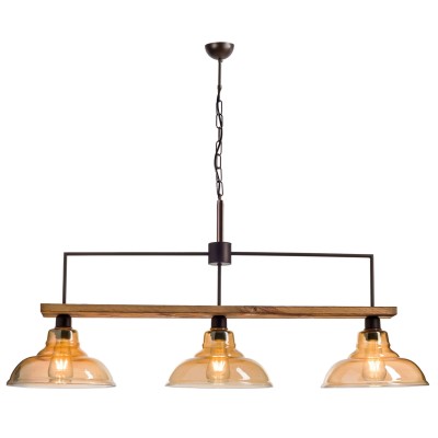 Φωτιστικό Πολύφωτο 3φ Ξύλο/Μέταλλο σκουριά/Γυαλί Ε27