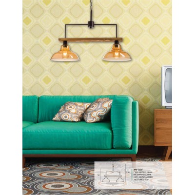 Φωτιστικό Πολύφωτο 2φ Ξύλο/Μέταλλο σκουριά/Γυαλί Ε27