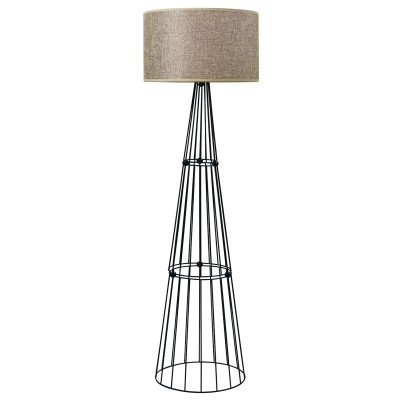 Φωτιστικό δαπέδου μέταλλο μαύρο αμπαζούρ μόκα Ε27