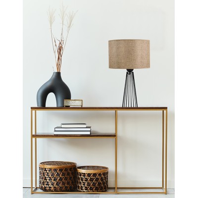 Επιτραπέζια λάμπα μέταλλο μαύρο αμπαζούρ μόκα Ε27