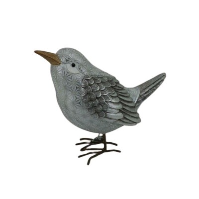 Πολυεστερικό Ασημί/Λευκό Διακοσμητικό Πουλάκι 14.5x7.5x13.5cm