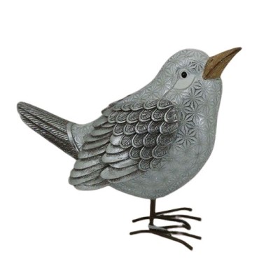 Πολυεστερικό Ασημί/Λευκό Διακοσμητικό Πουλάκι 18x9x16cm