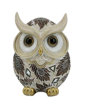 Διακοσμητική Κουκουβάγια Πολυεστερική Εκρού/Χρυσή/Καφέ 9x6x12.5cm