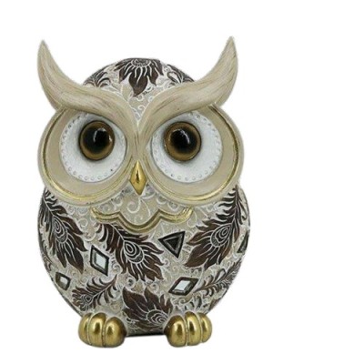 Διακοσμητική Κουκουβάγια Πολυεστερική Εκρού/Χρυσή/Καφέ 11x8x15.5cm