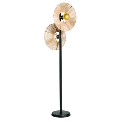 Φωτιστικό δαπέδου 2φωτο μέταλλο μαύρο σκιάδιο σχοινί φυσικό Ε27