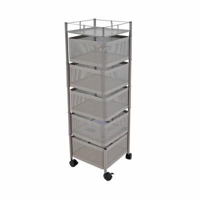 ΤΡΟΛΕΪ ΑΠΟΘΗΚΕΥΣΗΣ ΜΕ 5 ΚΑΛΑΘΙΑ ΜΕΤΑΛΛΙΚΟ ΓΚΡΙ-ΜΠΕΖ ΜΑΤ 28x28x91εκ. ANKOR