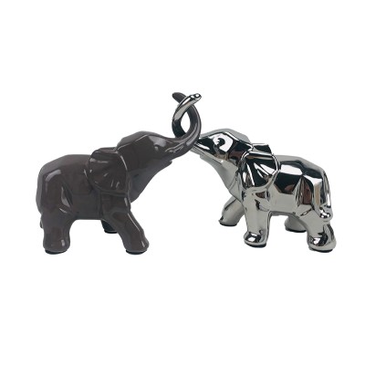 Διακοσμητικά Κεραμικά Ελεφαντάκια Αντικριστά Ασημί 10.5X6.5X25.5cm & 7X5.5X21cm