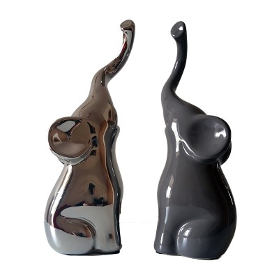 Ελέφαντας διακοσμητικός κεραμικός Ασημί/Γκρι σετ 2τεμ.