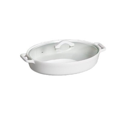 Οβάλ Λευκό Πυρίμαχο Σκεύος από Πορσελάνη με Γυάλινο Καπάκι 43cm