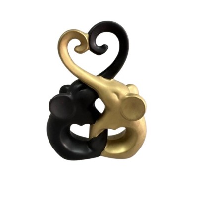 Διακοσμητικά Κεραμικά Ελεφαντάκια Καρδιά Xρυσό/ Μαύρο 20X8.2X25.3εκ.