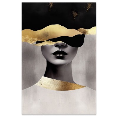 ΠΙΝΑΚΑΣ ΕΛΑΙΟΓΡΑΦΙΑ ΣΕ ΤΥΠΩΜΕΝΟ ΚΑΜΒΑ ΜΕ ΣΧΕΔΙΟ ΓΥΝΑΙΚΕΙΟ ΠΟΡΤΡΕΤΟ ΚΑΙ ΧΡΥΣΕΣ ΛΕΠΤΟΜΕΡΕΙΕΣ 60x90εκ. ANKOR