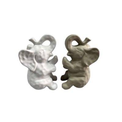 Διακοσμητικά Κεραμικά Ελεφαντάκια Αντικριστά μπεζ & λευκό 11.5x6.5x18cm