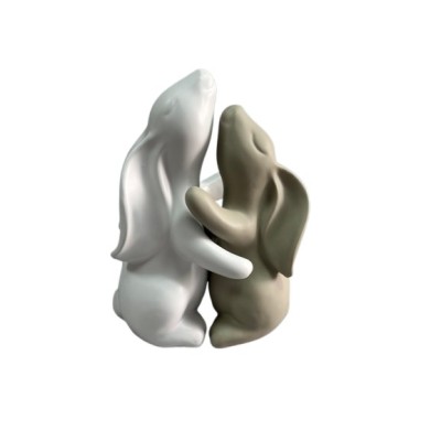 Διακοσμητικό Κεραμικό Σετ ζευγάρι κουνελάκια λευκό & μπεζ 12.5x11x22.5Ccm/11.5x9.5x20cm