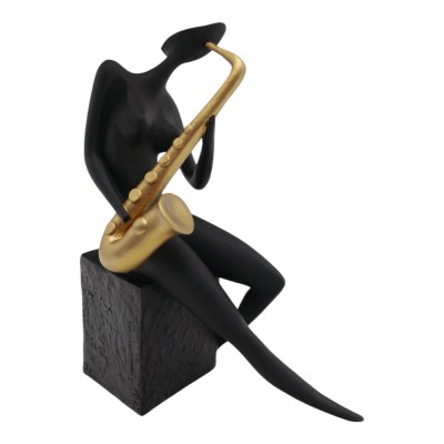 ΔΙΑΚΟΣΜΗΤΙΚΗ ΦΙΓΟΥΡΑ ΠΟΛΥΕΣΤΕΡΙΚΗ ΓΥΝΑΙΚΑ ΜΕ ΣΑΞΟΦΩΝΟ ΣΕ ΜΑΥΡΟ ΚΑΙ ΧΡΥΣΟ ΧΡΩΜΑ 13x7x18εκ. ANKOR