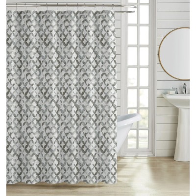 ΚΟΥΡΤΙΝΑ ΜΠΑΝΙΟΥ ΠΟΛΥΕΣΤΕΡΙΚΗ 180x180εκ 90gsm ΜΕ 12 ΚΡΙΚΟΥΣ ΓΕΩΜΕΤΡΙΚΟ ΜΟΤΙΒΟ ΣΕ ΓΚΡΙ ΧΡΩΜΑ ANKOR