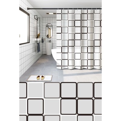 ΚΟΥΡΤΙΝΑ ΜΠΑΝΙΟΥ PEVA 180x180εκ. ΜΕ 12 ΚΡΙΚΟΥΣ ΚΑΙ ΣΧΕΔΙΟ ΓΕΩΜΕΤΡΙΚΑ ΤΕΤΡΑΓΩΝΑ ANKOR