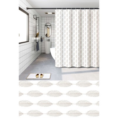 ΚΟΥΡΤΙΝΑ ΜΠΑΝΙΟΥ PEVA 180x180εκ. ΜΕ 12 ΚΡΙΚΟΥΣ ΚΑΙ ΣΧΕΔΙΟ ΦΥΛΛΑ ΣΕ ΜΠΕΖ ΧΡΩΜΑ ANKOR