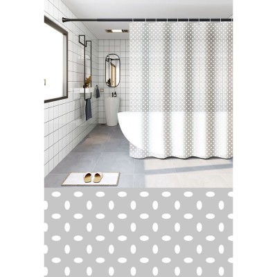 ΚΟΥΡΤΙΝΑ ΜΠΑΝΙΟΥ PEVA 180x180εκ. ΜΕ 12 ΚΡΙΚΟΥΣ ΚΑΙ ΣΧΕΔΙΟ ΠΟΥΑ ΟΒΑΛ ΣΕ ΓΚΡΙ ΦΟΝΤΟ ANKOR