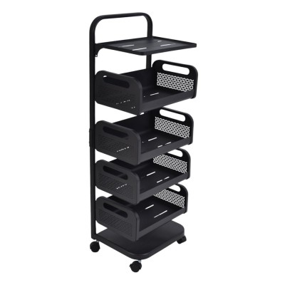 ΤΡΟΛΕΪ ΑΠΟΘΗΚΕΥΣΗΣ ΜΕΤΑΛΛΙΚΟΣ ΜΕ 4 ΚΑΛΑΘΙΑ ΚΑΙ 2 ΡΑΦΙΑ ΣΕ ΜΑΥΡΟ ΜΑΤ ΧΡΩΜΑ 37x22x106εκ. ANKOR