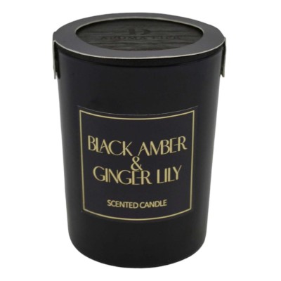 ΑΡΩΜΑΤΙΚΟ ΚΕΡΙ BLACK AMBER & GINGER LILY ΣΕ ΓΥΑΛΙΝΟ ΔΟΧΕΙΟ ΜΕ ΚΑΠΑΚΙ 8x8x10,5εκ. ANKOR