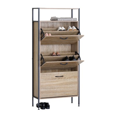 ΠΑΠΟΥΤΣΟΘΗΚΗ ΤΡΙΠΛΗ ΞΥΛΙΝΗ ΜΕ ΜΑΥΡΟ ΜΕΤΑΛΛΙΚΟ ΣΚΕΛΕΤΟ 60x24x141εκ. ANKOR